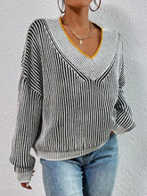 Load image into Gallery viewer, Striped V-Neck Long Sleeve Sweater
