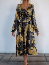 Load image into Gallery viewer, Perfee Printed Surplice Long Sleeve Midi Dress
