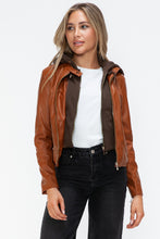 Load image into Gallery viewer, Snobbish Faux Leather Zip Up Drawstring Hooded Jacket
