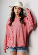 Load image into Gallery viewer, Waffle-Knit Round Neck Long Sleeve Sweatshirt
