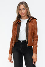Load image into Gallery viewer, Snobbish Faux Leather Zip Up Drawstring Hooded Jacket

