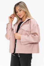 Load image into Gallery viewer, How Dare U Drawstring Hem PU Leather Zip Up Jacket

