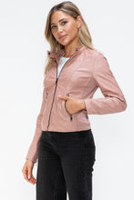 Load image into Gallery viewer, Snobbish Faux Leather Zip Up Drawstring Hooded Jacket
