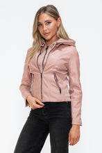 Load image into Gallery viewer, Snobbish Faux Leather Zip Up Drawstring Hooded Jacket
