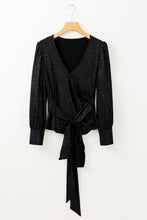 Load image into Gallery viewer, Glitter Surplice Long Sleeve Blouse
