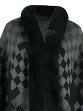 Load image into Gallery viewer, Fuzzy Checkered Long Sleeve Poncho
