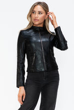 Load image into Gallery viewer, Snobbish Faux Leather Zip Up Drawstring Hooded Jacket
